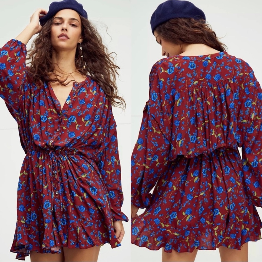 Free People Flower Fields Mini Dress burgundy